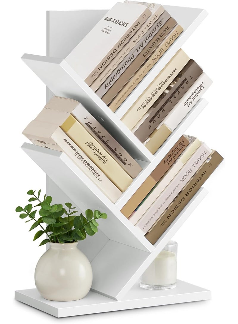 VASAGLE Tree Bookshelf, 5-Tier Bookcase, Small Bookshelf, Space-Saving Corner Shelf, Book Tree, Holds Books, CDs, Games, for Bedroom, Living Room, Home Office, Cloud White - Image 1
